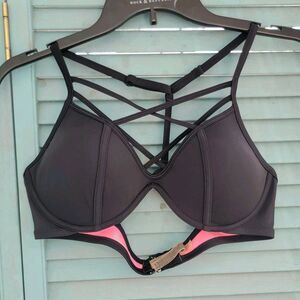 Pink Victoria's Secret Bikini Swim Bra Top ~ Sz L ~ Black